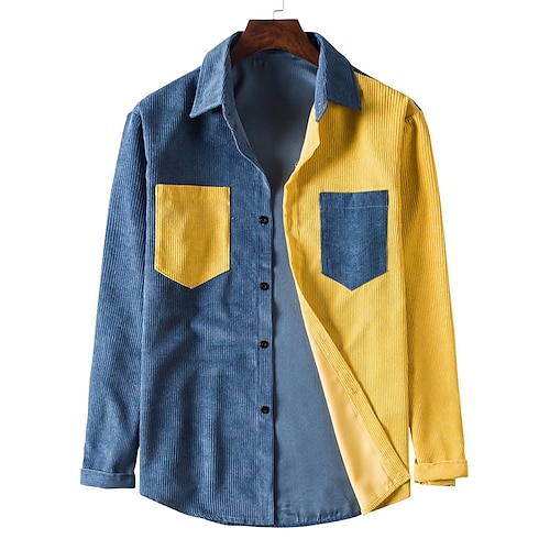 

Men's Shirt Overshirt Corduroy Shirt Color Block Pocket Turndown Street Daily Button-Down Long Sleeve Tops Casual Fashion Comfortable Blue Yellow Royal Blue Winter Fall Spring Warm