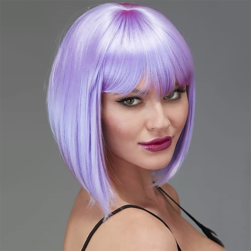 

The Owl House Amity Blight Wigs Bob Short Purple Wigs for Women with Bangs Colored Lavender Silky Straight Heat Resistant Synthetic Colorful Hair Cosplay Party or Daily Use Wi
