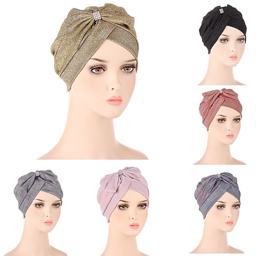 

New Multicolor Glitter Fashion Turban Hat Cross Forehead Turbans For Women Muslim Headwrap Cap