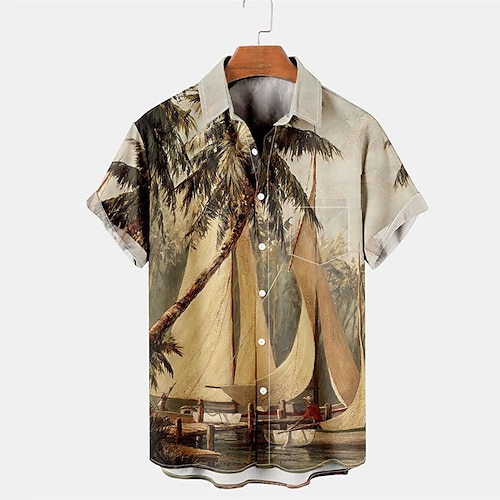 

Men's Shirt 3D Print Coconut Tree Turndown Street Daily 3D Button-Down Short Sleeve Tops Casual Fashion Breathable Comfortable Yellow