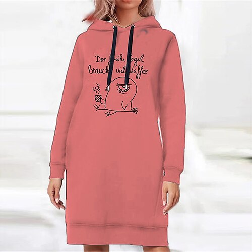 

Women's Shift Dress Short Mini Dress Pink Long Sleeve Print Letter Print Fall Spring Hooded Casual 2022 S M L XL XXL 3XL