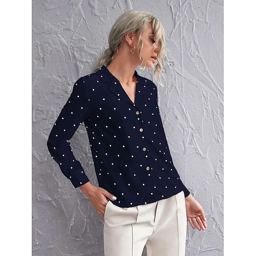 

Women's Blouse Polka Dot Daily Weekend Blouse Shirt Long Sleeve Button Print Shirt Collar Casual Streetwear White Pink Yellow S