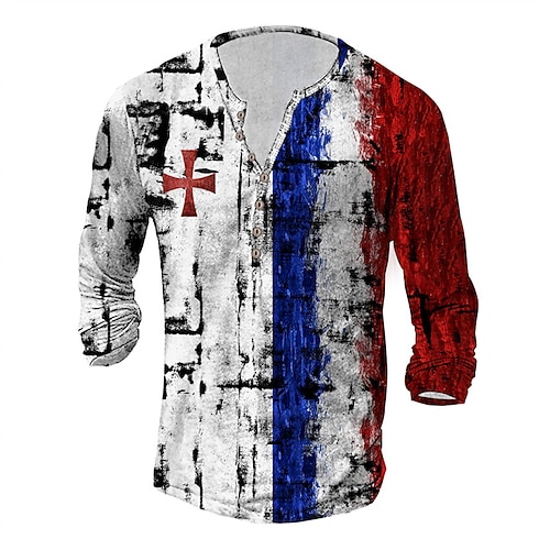 

Men's Henley Shirt T shirt Tee 3D Print Graphic Patterned National Flag Henley Street Daily Button-Down Print Long Sleeve Tops Casual Fashion Comfortable White