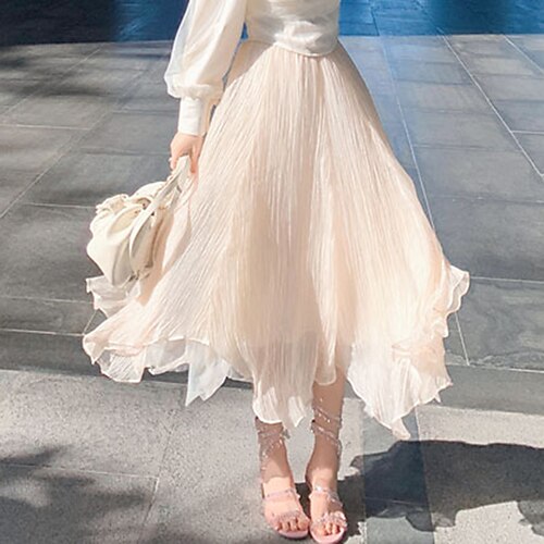 

Women's Fashion Swing Skirts Casual Daily Weekend Solid Colored Layered Beige S M L / Asymmetrical / Ruffle / Loose