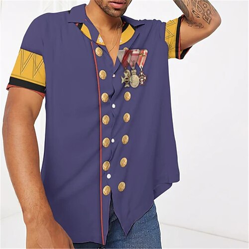 

Men's Shirt 3D Print Graphic Patterned Turndown Street Casual Button-Down Print Short Sleeve Tops Designer Casual Fashion Breathable Purple / Summer / Spring / Summer