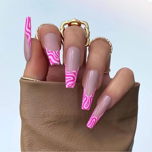 

Nail Patch Super Long Ballet Nail Finished Product Removable Nail Piece Powder White French Corrugated Fake Nail