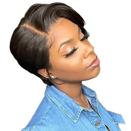 

Human Hair Wigs Short Straight Bob Wig T Part Transparent 13x4x1 Lace Front Wig For Women Preplucked Hairline Pixie Cut Wig Perruque Femme