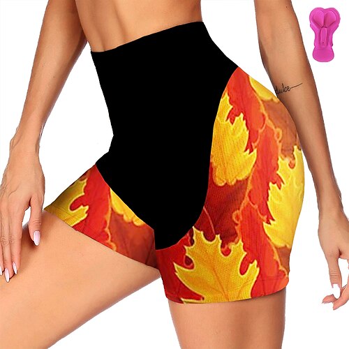 

21Grams Women's Bike Shorts Cycling Padded Shorts Bike Padded Shorts / Chamois Mountain Bike MTB Road Bike Cycling Sports Leaf 3D Pad Cycling Breathable Quick Dry Orange Polyester Spandex Clothing