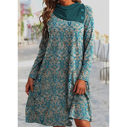 

Women's A Line Dress Short Mini Dress Green Long Sleeve Print Print Spring Summer Crew Neck Stylish Casual 2022 S M L XL XXL 3XL 4XL