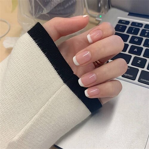 

24pcs Simple French Summer Small Fresh Finished Manicure Nail Piece Jelly Nude Pink French White Edge Fake Nail Patch