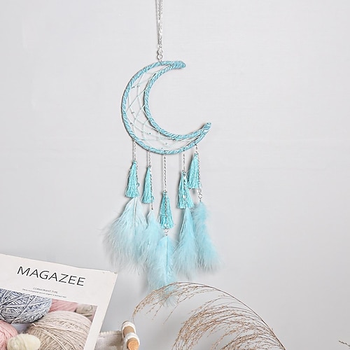 

Blue Moon Dream Catcher Handmade Birthday Gift with Feather Wall Hanging Decor Art Wind Chimes Boho Style Inlaid Ornament Home Pendant 1558cm