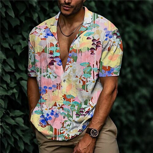 

Homme Chemise Floral Col rabattu Arc-en-ciel 3D effet Extérieur Plein Air Manches Courtes Bouton bas Imprimer Vêtement Tenue Mode Design Casual Respirable / Eté / Printemps / Eté