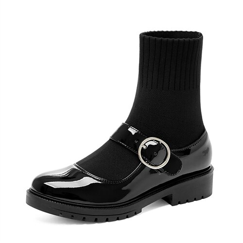 

Women's Boots Sock Boots Daily Booties Ankle Boots Winter Chunky Heel Round Toe Preppy PU Leather Loafer Solid Colored Black Beige