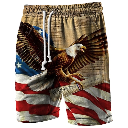 

Men's Active Terry Shorts Pocket Drawstring Elastic Waist Graphic Eagle American Flag Comfort Breathable Short Daily Weekend Streetwear Stylish Casual / Sporty Brown Micro-elastic