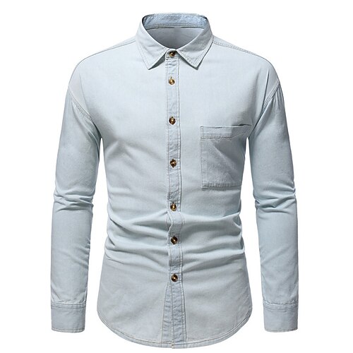 

Men's Shirt Solid Color Turndown Street Daily Button-Down Long Sleeve Tops Casual Fashion Comfortable Royal Blue Light Blue