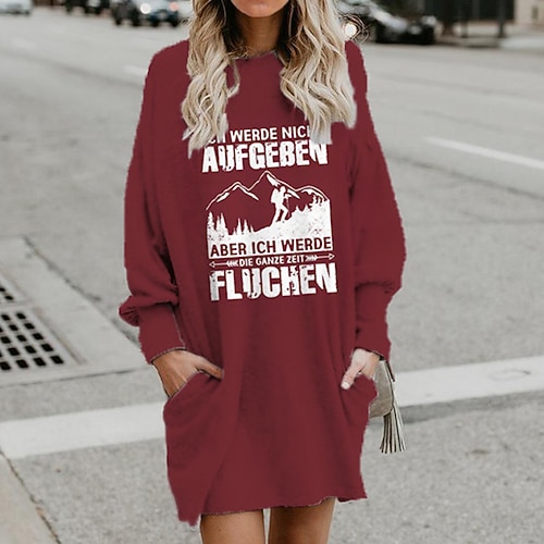 

Women's Shift Dress Short Mini Dress Wine Long Sleeve Fall Print Letter Pocket Print Fall Winter Hooded Casual 2022 S M L XL XXL 3XL