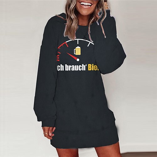 

Women's Shift Dress Short Mini Dress Black Long Sleeve Letter Print Fall Spring Round Neck Casual Loose 2022 S M L XL XXL 3XL