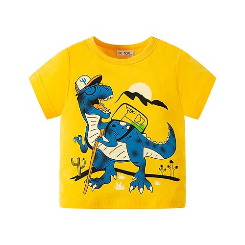 

Kids Boys T shirt Dinosaur Daily 3D Print Short Sleeve Crewneck Active 2-9 Years Spring Yellow White