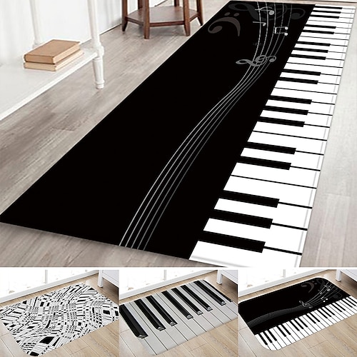 

Black and White Piano Key Pattern Fabric Print Home Entrance Floor Mat Mattress Bathroom Absorbent Foot Mat