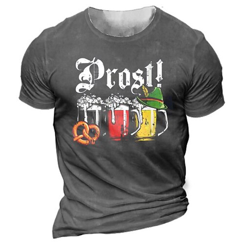 

Men's Unisex T shirt Tee 3D Print Graphic Patterned Drink Letter Crew Neck Street Daily Print Short Sleeve Tops Designer Casual Vintage Big and Tall Black Army Green Dark Gray / Summer / Summer