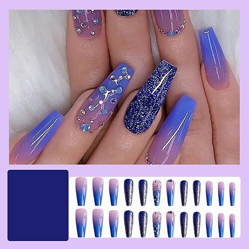 

Fake Nail Stickers New Fantasy Galaxy Gradient Light Blue Point Drill Coffin Armor Super Long Trapezoidal Wear Armor