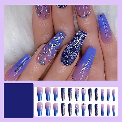 

Fake Nail Stickers New Fantasy Galaxy Gradient Light Blue Point Drill Coffin Armor Super Long Trapezoidal Wear Armor