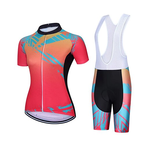 

21Grams Women's Cycling Jersey with Bib Shorts Short Sleeve Mountain Bike MTB Road Bike Cycling Red Geometic Bike Clothing Suit 3D Pad Breathable Quick Dry Moisture Wicking Back Pocket Polyester