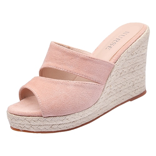 

Women's Sandals Wedge Sandals Espadrilles Wedge Heel Open Toe Elegant Casual Daily Office Suede Loafer Spring Summer Solid Colored Black Rosy Pink