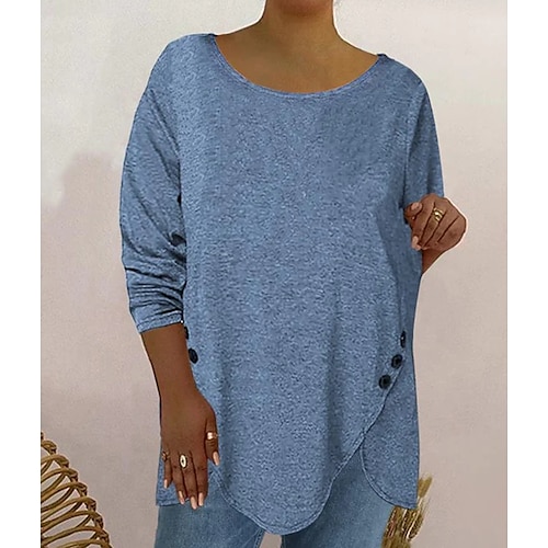 

Women's Plus Size Tops Blouse Plain Print Long Sleeve V Neck Vintage Daily Weekend Polyester Spring Summer White Blue