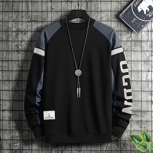 

Men's Sweatshirt Pullover Gray Black Crew Neck Color Block Patchwork Casual Daily Holiday Other Prints Cotton Streetwear Casual Fall Winter Clothing Apparel Hoodies Sweatshirts Long Sleeve