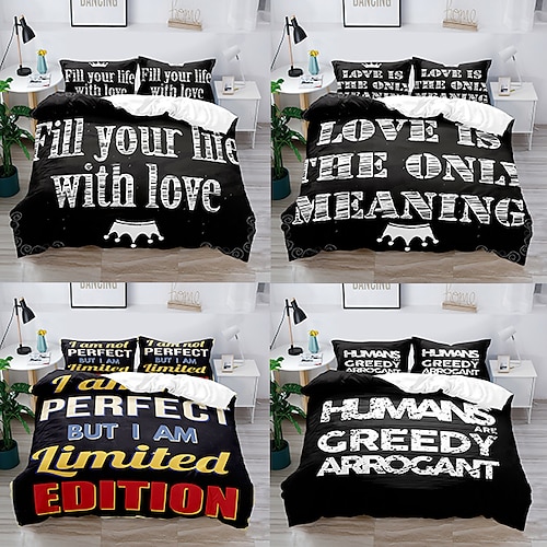 

Graphic Patterned Letter 3-Piece Duvet Cover Set Hotel Bedding Sets Comforter Cover, Include 1 Duvet Cover, 2 Pillowcases for Double/Queen/King(1 Pillowcase for Twin/Single)