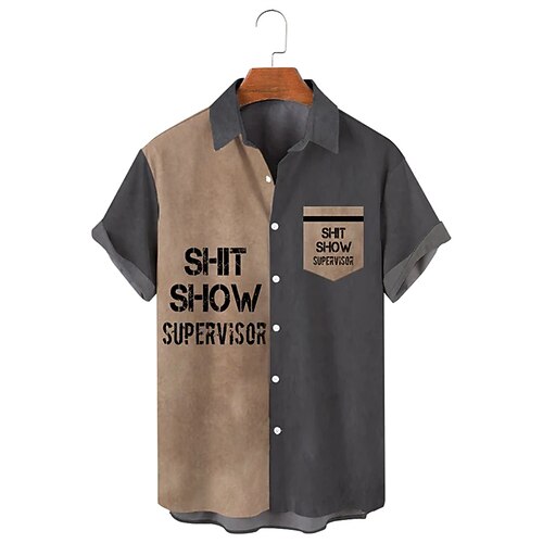 

Men's Shirt Print Letter Turndown Street Daily Button-Down Print Short Sleeve Tops Casual Fashion Breathable Comfortable Light Brown