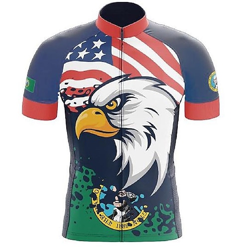 

21Grams Men's Cycling Jersey Short Sleeve Bike Top with 3 Rear Pockets Mountain Bike MTB Road Bike Cycling Breathable Quick Dry Moisture Wicking Reflective Strips Red American / USA Eagle Polyester
