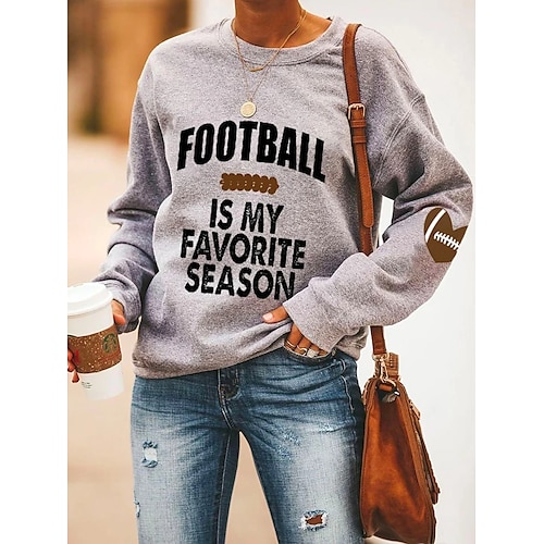 

Women's Sweatshirt Pullover Active Streetwear Monograms Gray Football Football Is My Favorite Season Daily Round Neck Long Sleeve S M L XL XXL