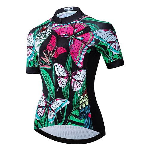 

21Grams Women's Cycling Jersey Short Sleeve Bike Top with 3 Rear Pockets Mountain Bike MTB Road Bike Cycling Breathable Quick Dry Moisture Wicking Reflective Strips Green Butterfly Polyester Spandex