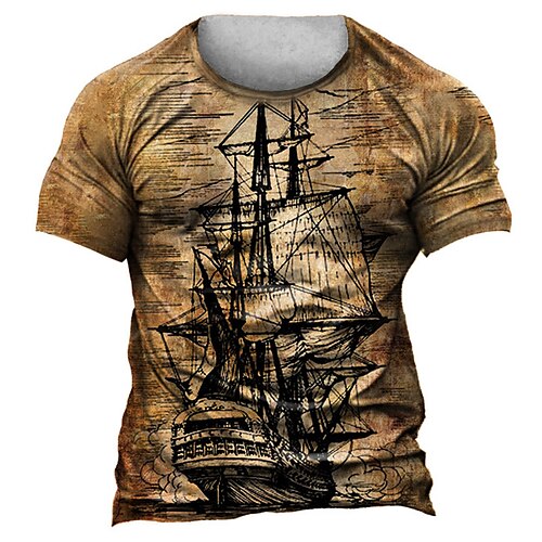 

Hombre Unisexo Camiseta Graphic Cuello Barco Marrón Impresión 3D Sailboat Exterior Calle Manga Corta Estampado Ropa Vintage Deportes Design Casual / Verano / Verano