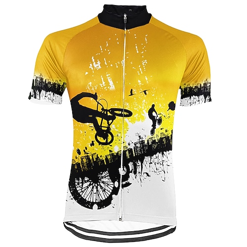 

21Grams Men's Cycling Jersey Short Sleeve Bike Top with 3 Rear Pockets Mountain Bike MTB Road Bike Cycling Breathable Quick Dry Moisture Wicking Reflective Strips Yellow Graphic Polyester Spandex