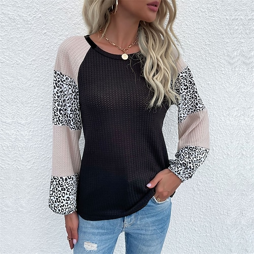 

Mujer Puente Waffle Tejer De Punto Delgado Leopardo Cuello Barco Elegante Casual Exterior Diario Invierno Otoño Gris Oscuro Café S M L / Manga Larga / Pulóveres / Ajuste regular / Noche / Estampado