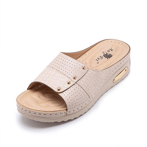 

Women's Sandals Comfort Shoes Wedge Heel Round Toe Open Toe Elegant Casual Daily Beach Faux Leather Loafer Spring Summer Solid Colored Almond Black Yellow