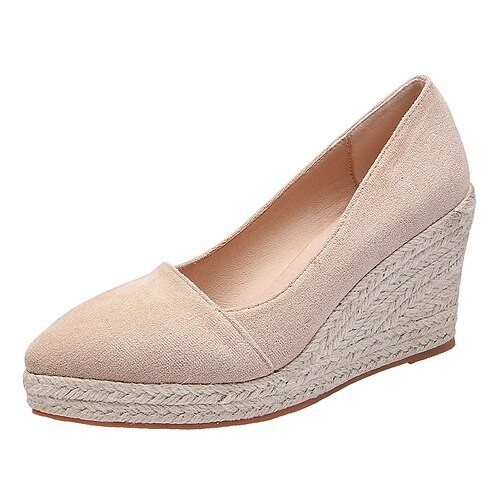 

Women's Heels Espadrilles Wedge Heel Closed Toe Elegant Casual Daily Office PU Leather Loafer Fall Spring Solid Colored Almond Black