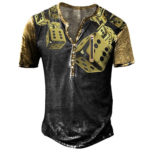 

Men's Henley Shirt Tee T shirt Tee 3D Print Graphic Patterned Plus Size Henley Dice Daily Sports Zipper Button-Down Short Sleeve Tops Designer Basic Casual Big and Tall Black / Summer
