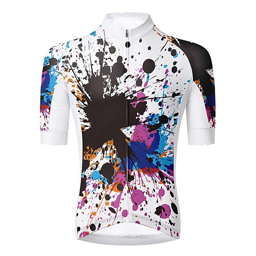 

21Grams Men's Cycling Jersey Short Sleeve Bike Jersey Top with 3 Rear Pockets Mountain Bike MTB Road Bike Cycling Breathable Quick Dry Moisture Wicking Reflective Strips White Graffiti Polyester