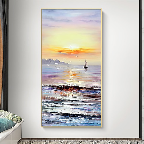 

Handmade Oil Painting Canvas Wall Art Decoration Abstract Sailboat in The Ocean Painting Abstract Ocean Seascape Painting for Home Decor Rolled Frameless Unstretched Painting