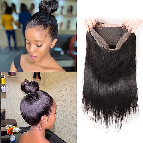 

360 HD Frontal 12 Inches 360 Lace Closure Pre Plucked Brazilian Virgin Lace Frontal Hair 360 Lace Frontal Closure Hairline With Baby Hair Straight Frontal Human Hair Closure Natural Color