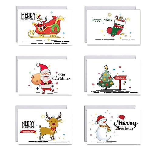 

6pcs Christmas Tree Reindeer Santa Claus Congratulations Cards Thank You Cards Greeting Cards for Gift Decoration Party with Envelope 7.95.9 inch Paper