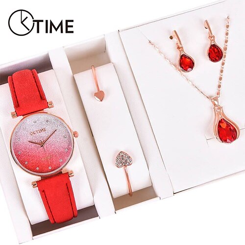 

Fashion Oktime Double Colors Quartz Watch Ladies Women Analog Casual Wristwatch With Braclet Necklace Earrings Set