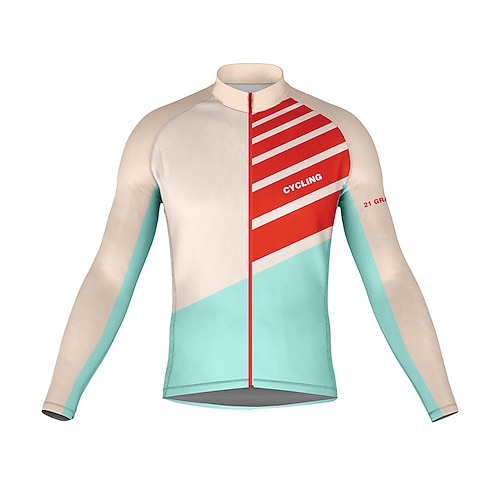 

21Grams Men's Cycling Jersey Long Sleeve Bike Top with 3 Rear Pockets Mountain Bike MTB Road Bike Cycling Breathable Quick Dry Moisture Wicking Reflective Strips White Stripes Polyester Spandex Sports