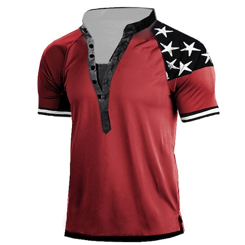 

Men's Henley Shirt Tee T shirt Tee 3D Print Graphic Patterned Star Plus Size Stand Collar Daily Sports Button-Down Print Short Sleeve Tops Designer Basic Casual Big and Tall White Black Gray / Summer