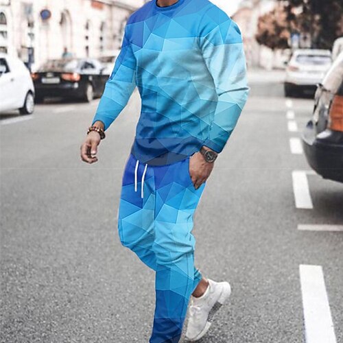 

Men's Tracksuit Hoodies Set Graphic Patterned Gradient 2 Piece Print Sports Outdoor Casual Sports 3D Print Sportswear Basic Essential Hoodies Sweatshirts Blue Orange Red