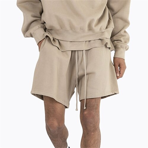 

Men's Classic Style Fashion Sweatpants Shorts Drawstring Elastic Waist Short Pants Sports Outdoor Casual Micro-elastic Solid Color Comfort Breathable Mid Waist Black Gray Khaki Light gray Dark Gray L